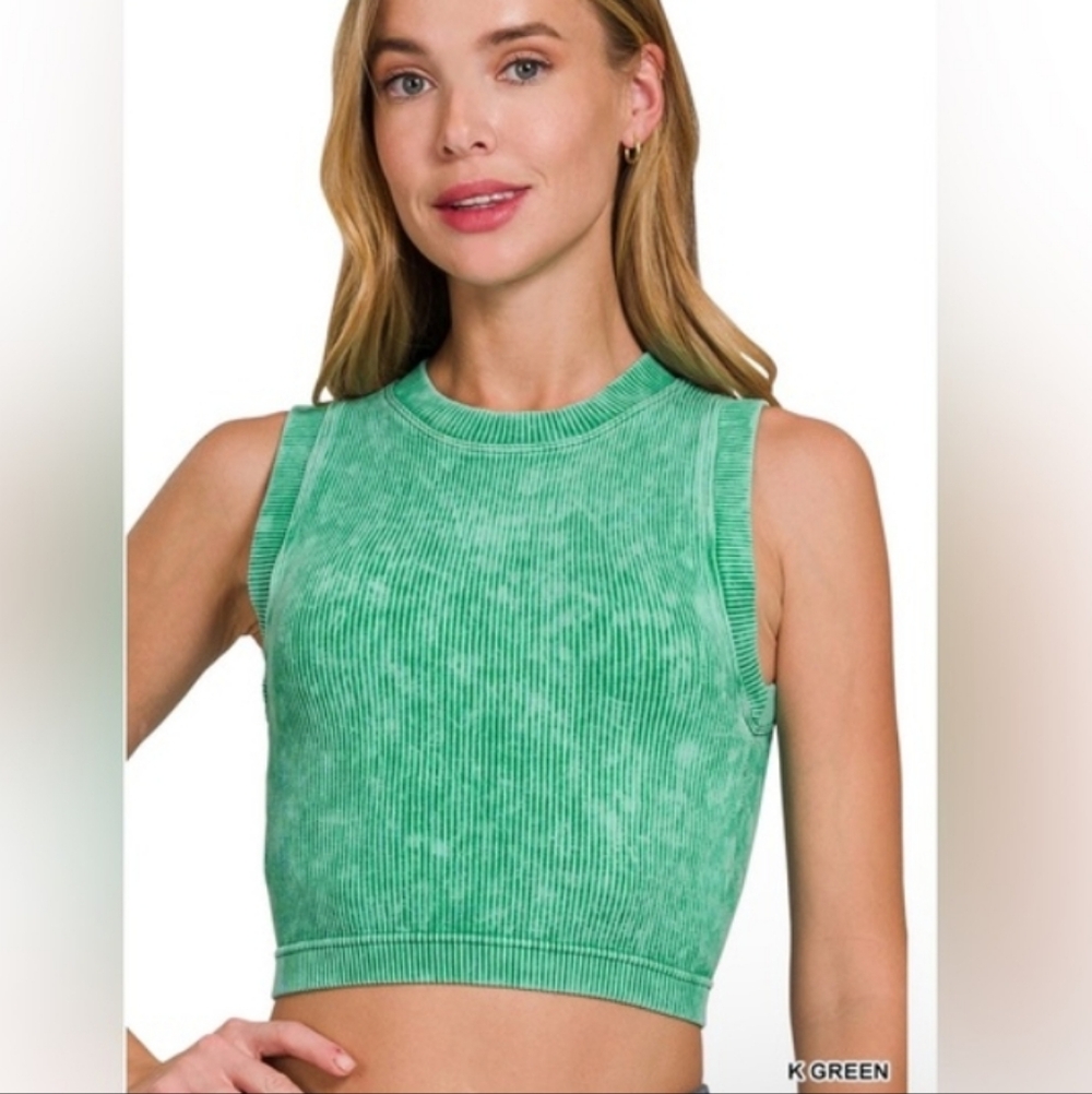 New Kelly Green Ribbed Crop Muscle Tank Top